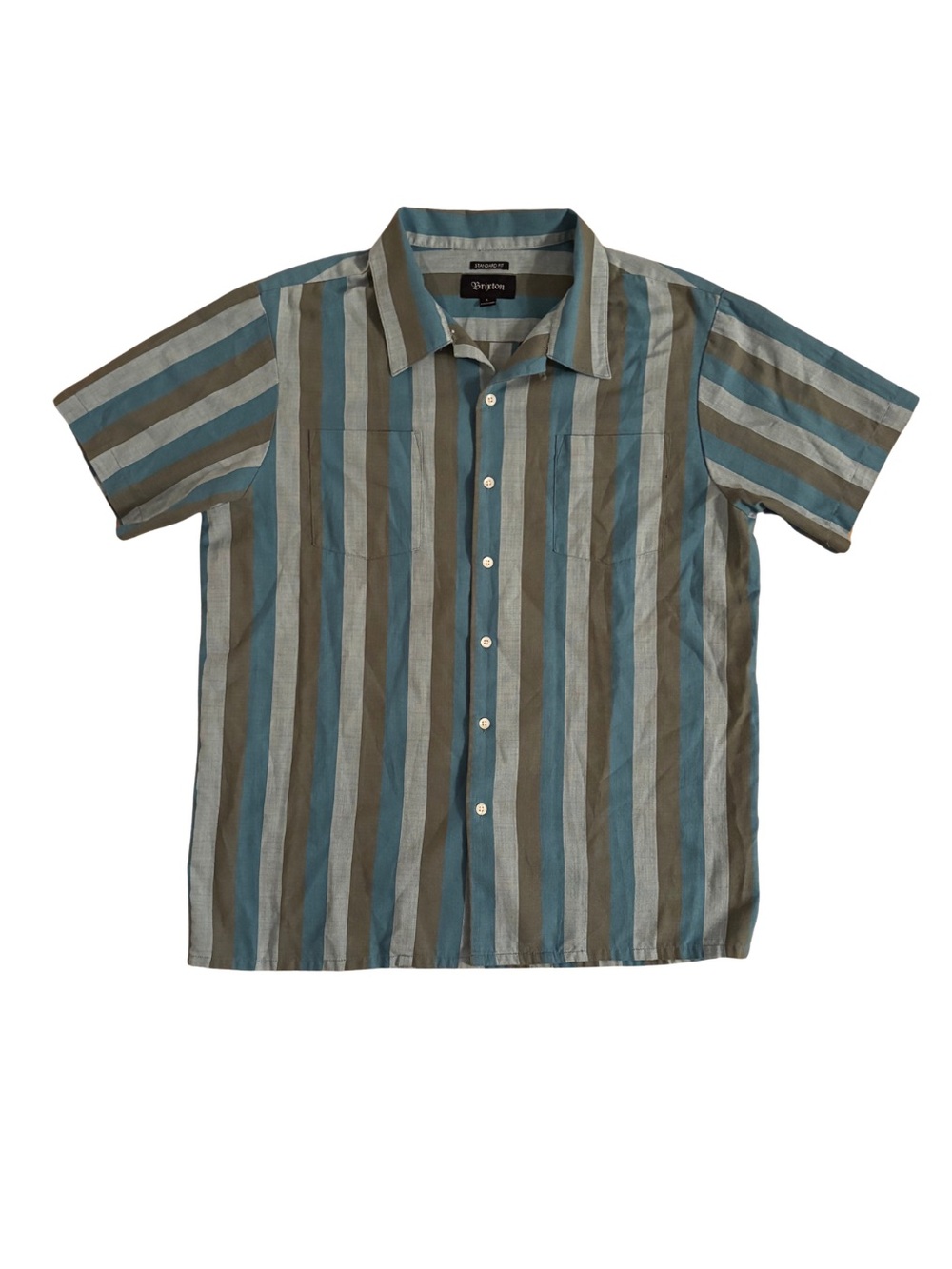Brixton Blue & Brown Striped Short-Sleeve Button-Up Shirt